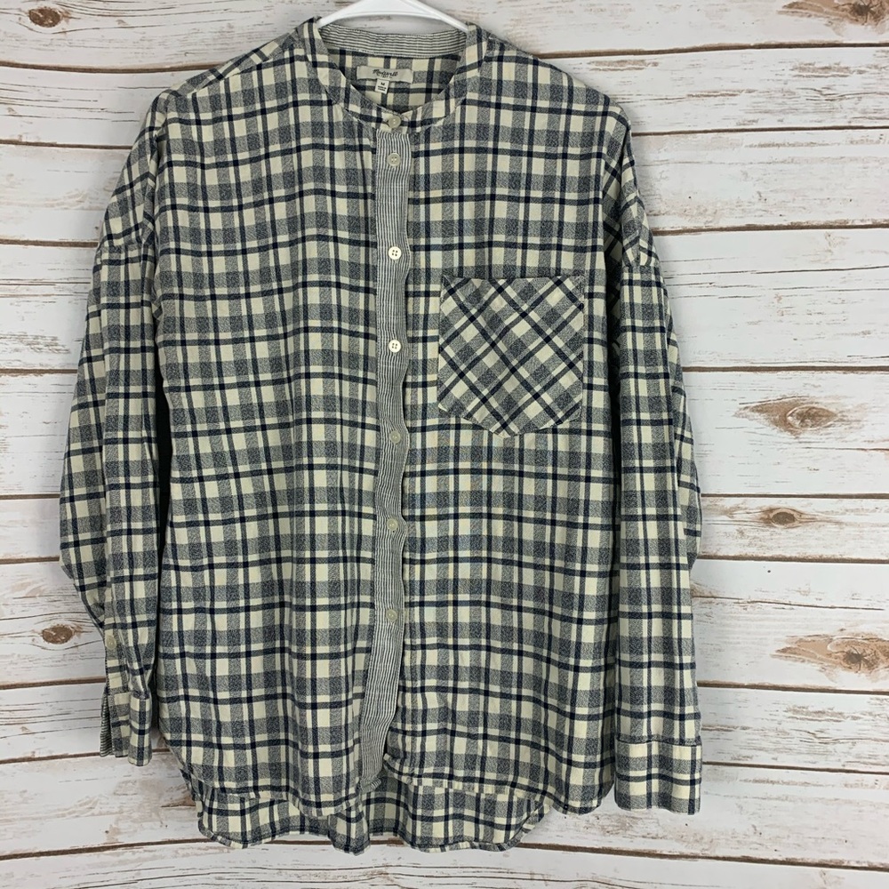 Madewell Medium Plaid Top Button Front blue white - Picture 2 of 7